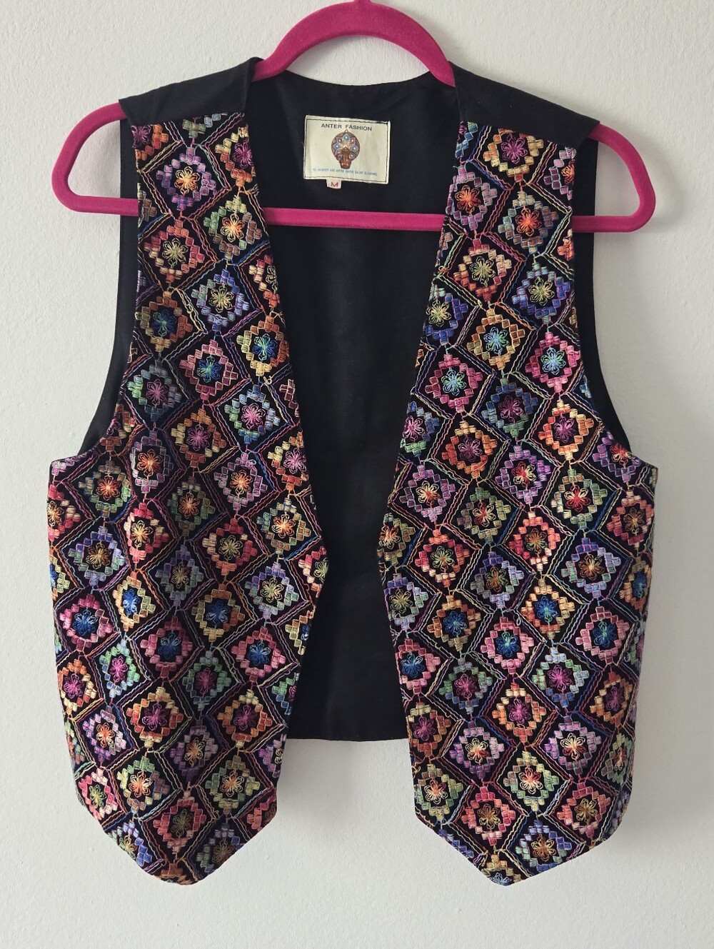 Vintage Anter Hand Woven Tapestry Vest Size M Colorful Abtract Tribal